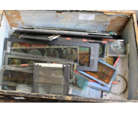 A collection of magic lantern glass slides in original magic lantern box 