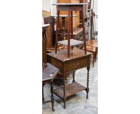 A modern standard lamp, a 1920s oak sewing table, a nest of three tables and a plant stand (4) 