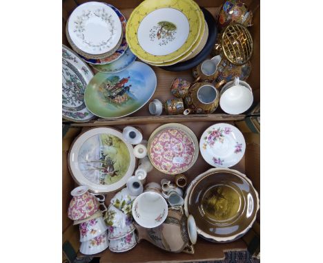 Two boxes of assorted ceramics, including Japanese part tea set, Japanese Imari patterned plate, various part tea sets, a Nor