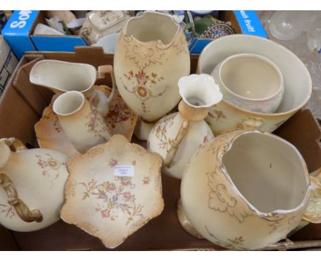 A collection of various Crown Devon Fieldings blush ivory ceramics, including a pair of vases, in the form of ostrich eggs, a