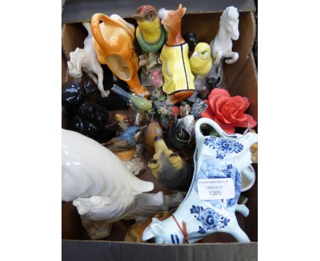 A collection of assorted ceramic animal figures, mostly birds, including Goebel, of various sizes
