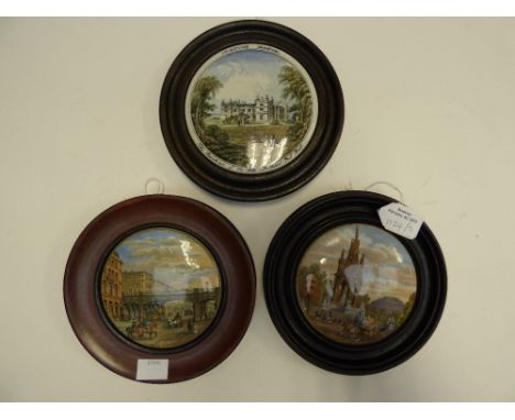 Three Prattware pot lids including Drayton Manor (179), Albert Memorial (191) and Holborn Viaduct (202) (3)