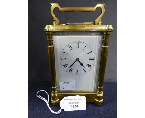 A French carriage clock, probably 19th century, with bevelled glass to front, sides, back and top, the white enamelled dial w