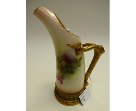 A Royal Worcester florally painted tusk jug, No. 1116 