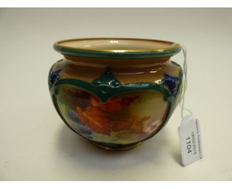 A Royal Worcester hand painted bowl, with panels decorated with Autumnal flowering foliage and blackberries