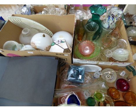 Three boxes of glassware, including vintage and modern light shades (three boxes) 