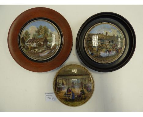 Three Shakespeare related Prattware pot lids including Shakespeares House, The Room in which Shakespeare was born and Anne Ha