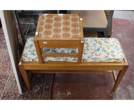 A Cotswold School oak long stool together with a small oak stool