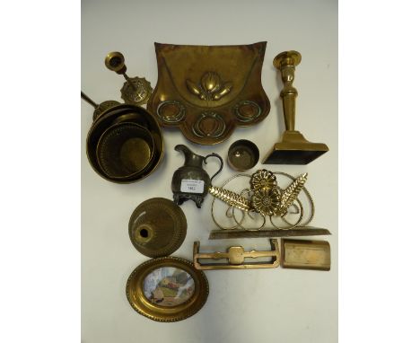 An Art Nouveau crumb tray JS and S Rd. 38139, snuff box, candlestick, etc (q) 