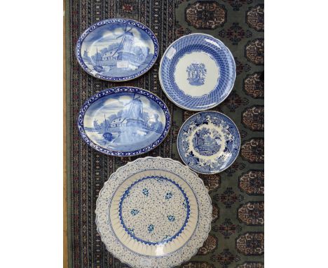 A large Turkish blue and white plaque; a pair of Spode blue and white plates; Masons; etc (8) 