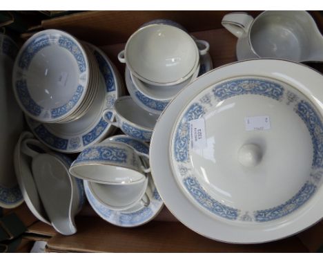 A collection of assorted 'Johnson Bros' and 'Snow White' part dinner set, all decorated with panels of blue and white symmetr
