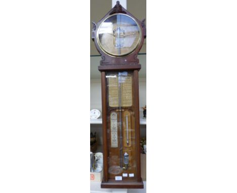 A late Victorian oak cased Royal Polytechnic barometer manufactured by Joseph Davis and Co of Fitzroy Works, Kensington Park 