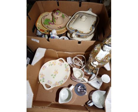 A collection of ceramics including tureens, figures, jugs, lamp base, etc 