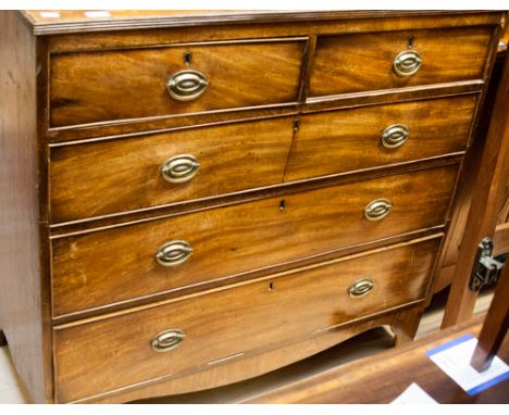 A George III mahogany chest of drawers, circa 1790, comprising two short over three long graduated drawers, raised on bracket