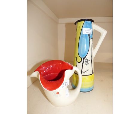 A Crown Devon Art Deco vase/jug hand painted 'Dorothy Anne' together with a (Burleigh ware) 1950s cornucopia jug with red and