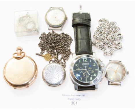 Pocket watches including silver, fob chain, 9ct gold ring, etc 