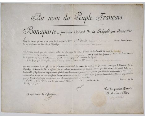 Ernennungsurkunde Frankreich Anfang 1804Sign. Bonaparte Original Autograph v. Napoleon Bonaparte (1769-1821) auf offizieller 