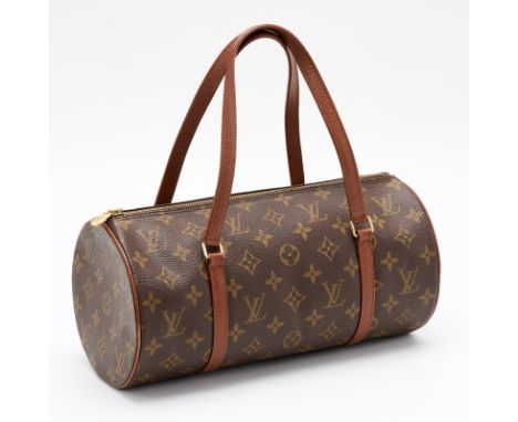 Handtasche "Papillon",Louis Vuitton wohl Ende 20. Jh. Monogram Canvas, Leder, goldfarbene Metall- Elemente. Zylindr. Korpus m