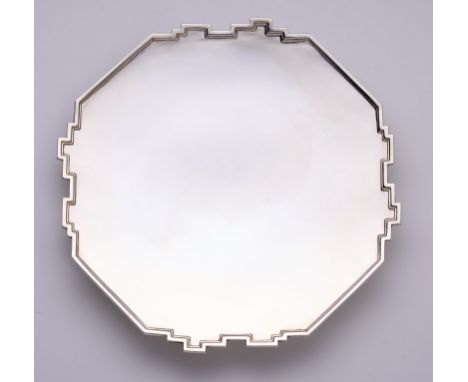 Salver/ Presentoir, Art Deco, Sheffield 1947.Sterlingsilber. Beschau Sheffield, Jahresbuch- stabe "E" (f. 1947), Meister- und