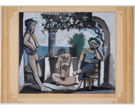 Farbige Aquatinta-Radierungnach Pablo Picasso 1881 Malaga - 1973 Mougins "Bacchanale" 1955 u. re. sign. Picasso Exemplar 146/