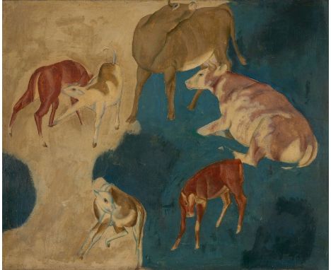 Gemälde Reinhold Ewald1890 Hanau - 1974 Hanau "Tierstudien - Rinder und Kälbchen" 1919 u. li. sign. u. dat. R. Ewald 19. Öl/K