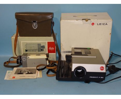 A Leicina ciné camera, (boxed with leather case and instructions), a Leica Pradovit P150 slide projector, (boxed) and a Rolle