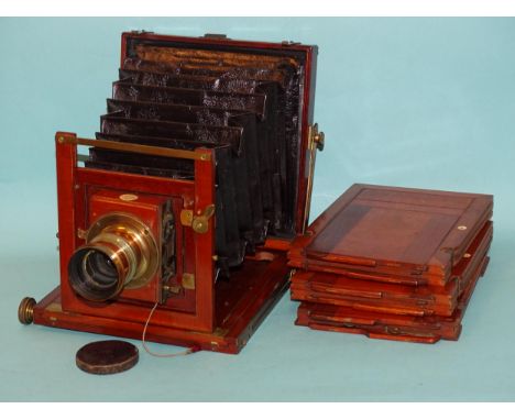 A half plate mahogany field camera, "The Baroness", with Thornton Pickard shutter and J Lancaster &amp; Sons Rectigraph lens,