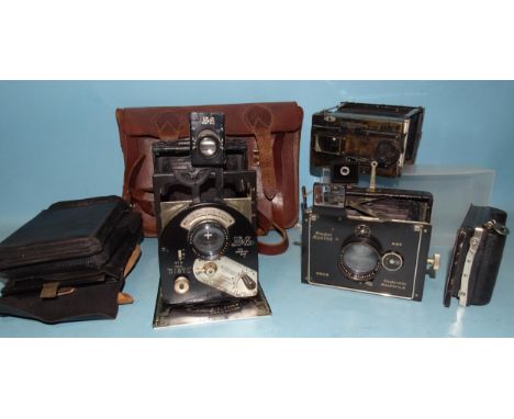 A Newman &amp; Guardia New Ideal Sibyl folding plate camera, with Ross Xpres f4.5 136mm lens, a Plaubel Makina plate camera w