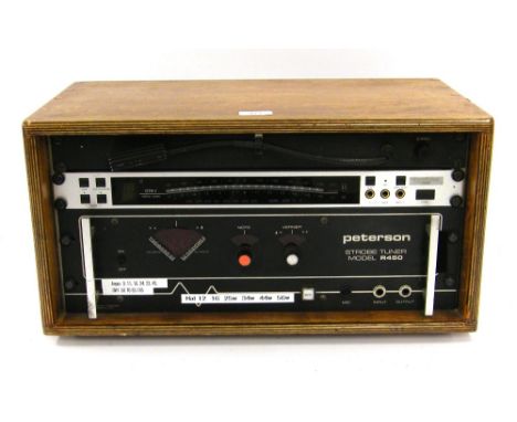 Peterson model R450 strobe rack tuner, labelled to the front with string gauge reminders for 'Angus', 'Cliff' and 'Mal'; toge
