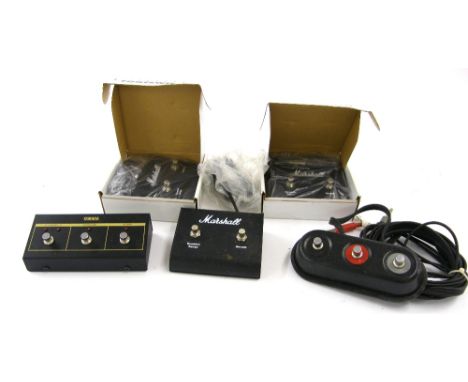 Three Marshall Dynamic range/reverb amplifier foot switches; together with a Yamaha amplifier foot switch and a further three