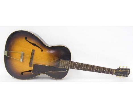 Gibson L37 acoustic archtop guitar, made in USA, circa 1937, sunburst finish with various imperfections including lacquer che