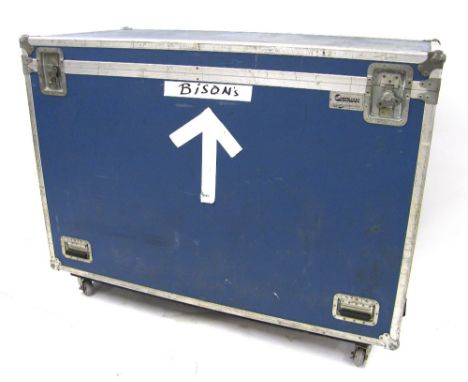 Very large caravan wheel mounted flight case trunk, 58" wide, 43.5" high, 27.5" deep