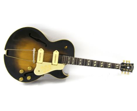 1953 Gibson ES295 electric archtop guitar, made in USA, ser. no. A-1xxx7, sunburst refinish, damage to upper tip of pickguard