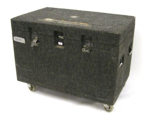 Good heavy duty Showco wheel mounted flight case trunk, 39" wide, 29.5" high, 24" deep