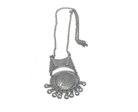 Vintage Eivind Hillestad modernist pewter pendant necklace Norway Artist 1960s