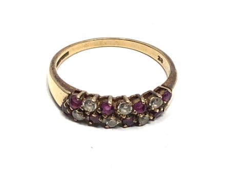 9ct gold vintage ruby &amp; clear stone ring (2.2g)