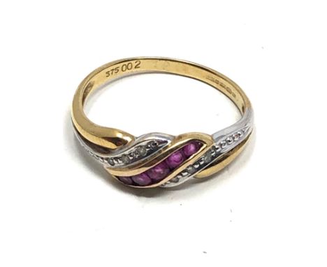 9ct gold ruby &amp; diamond twist band ring (1.8g)