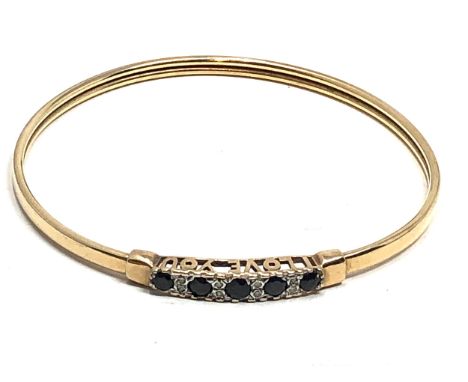 9ct gold vintage sapphire &amp; diamond bangle (6.1g)