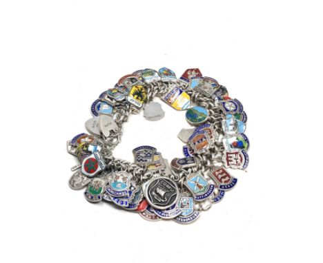 Heavy vintage silver enamel flag charm bracelet weight 113g