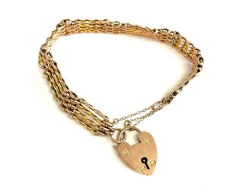 9ct gold ladies gate bracelet with safety chain, total approximate weight 12.8g