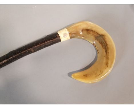 Primitive crook walking stick with horn handle
