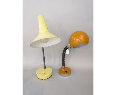 1950s atomic snake table lamp with pale lemon shade and base, 50cm high approx; together with a further similar Italian snake