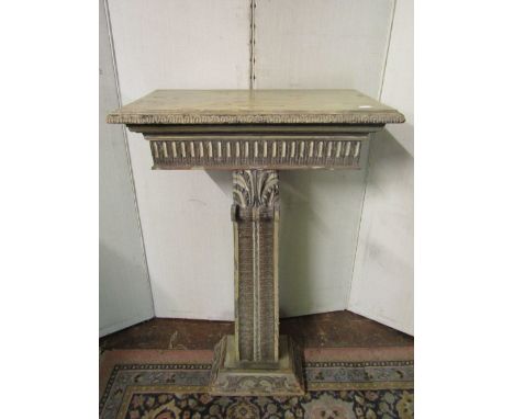 A simple Regency console table in pine, with carved detail and original painted finish (much worn) with repeating geometric d