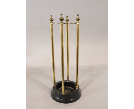 Good late 19th century brass and cast iron four divisional cylinder shaped stick stand, 60cm high