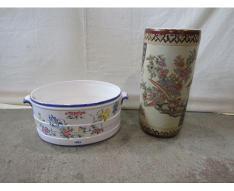 A contemporary style foot bath in the Victorian style, of oval form with hand painted floral detail; together with a further 