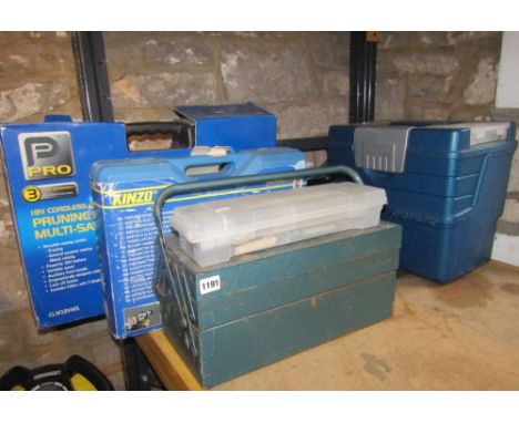 A Pro 18v cordless pruning/multi saw (still boxed), a Kinzo rotary hammer drill in a box, a good collection of ring spanners 