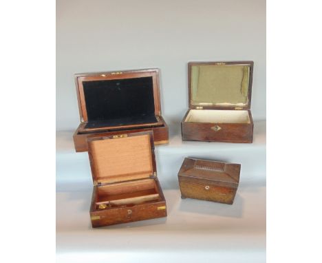 Four various 19th century and later wooden boxes to include a sarcophagus tea caddy (4)