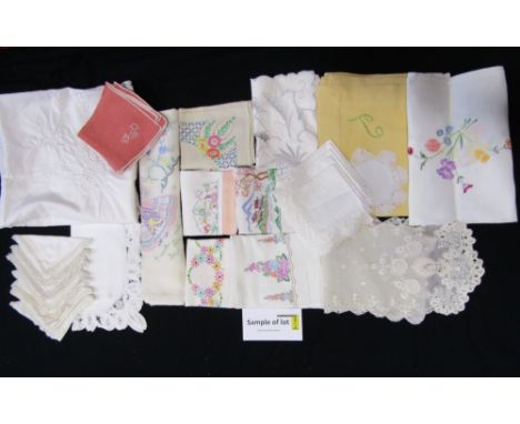 Large collection of good quality vintage and antique table linen including white damask and embroidered table cloths, some wi