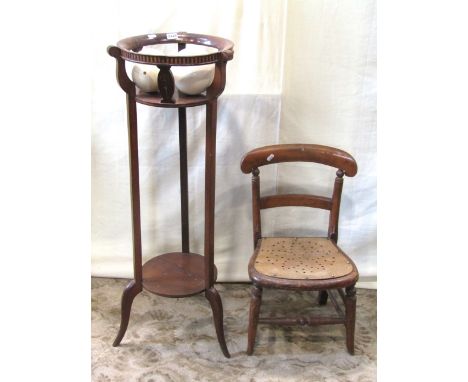 A mixed collection of furniture including two Victorian toilet mirrors, an Edwardian jardiniere with inlaid detail, two Ostri