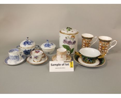 A set of twelve Royal Tuscan blue and white printed coffee cans and saucers, further Royal Tuscan coffee cans and saucers, Ba